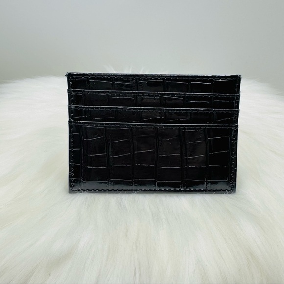 Faux Crocodile Black Embossed Glossy Small Dog Card Holder Wallet - Picture 5 of 5